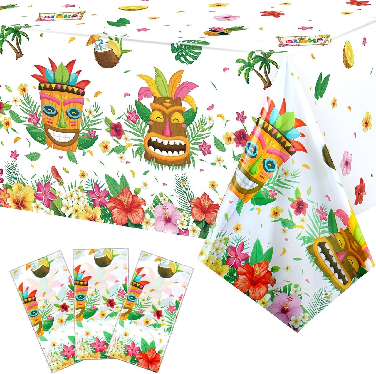 Tiki Party Tablecloths Decorations Hawaiian Luau Table Cloths Plastic Disposable Tropical Table Covers